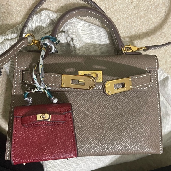 "Rouge H" Micro Mini Kelly Twilly Bag Charm Accessory or Air Pods case - Picture 11 of 12